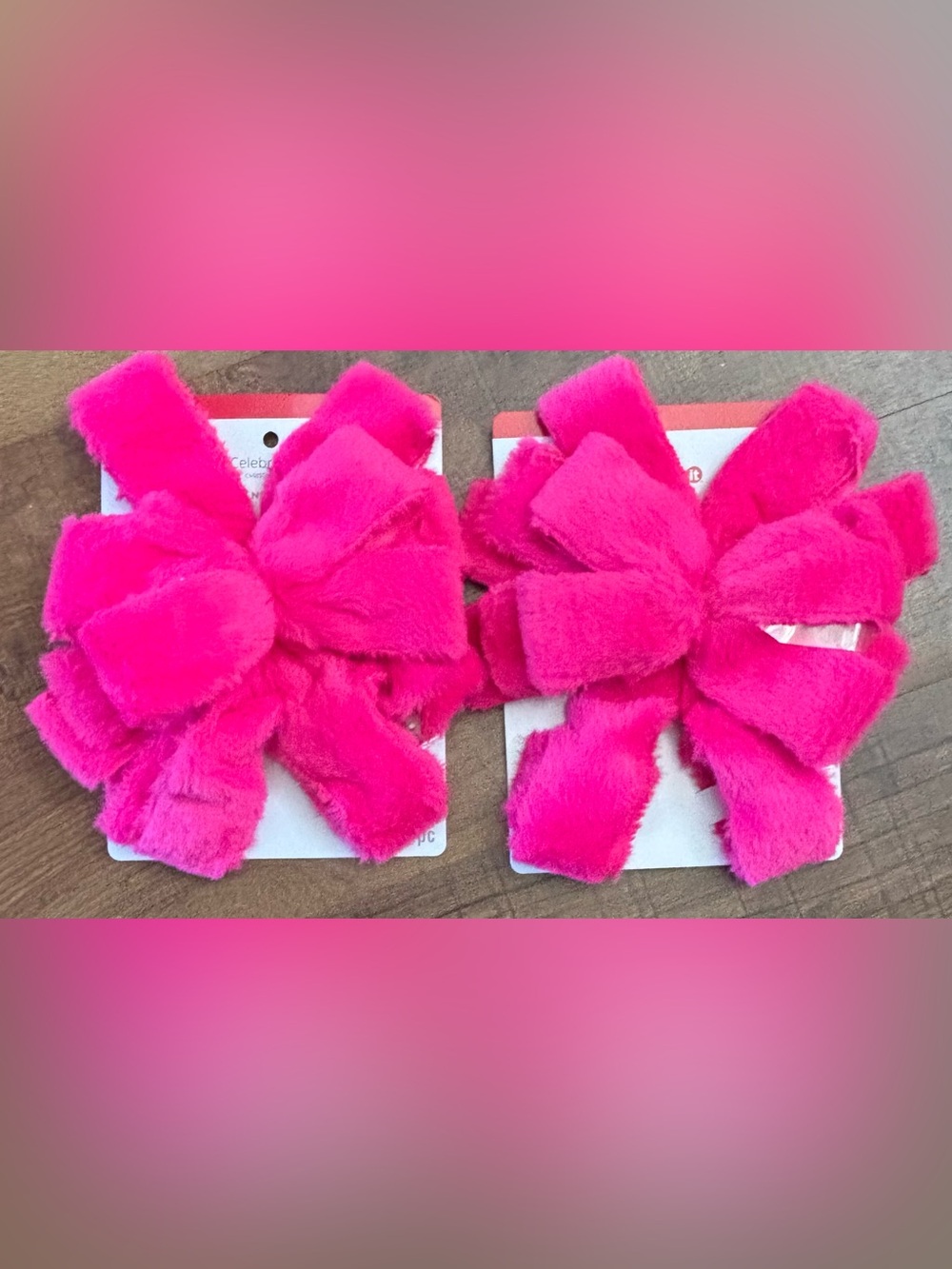 Oversized Christmas tree bow 21 in bundle 18 total pink faux fur NEW NWT Xmas - Picture 7 of 9